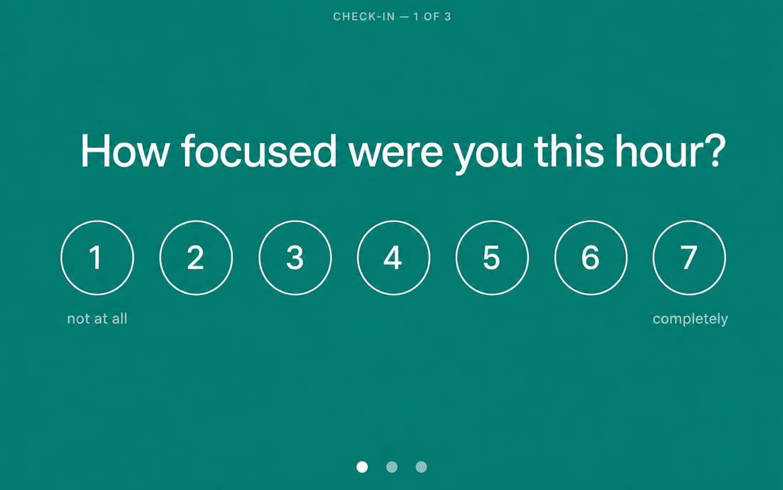 cenno second-screen mode: a 1-to-7 focus scale prompt filling the display
