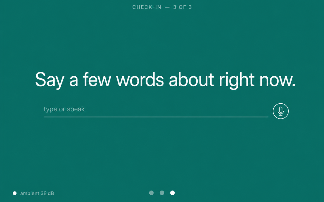 cenno second-screen mode: a voice-or-type prompt with an ambient sound level